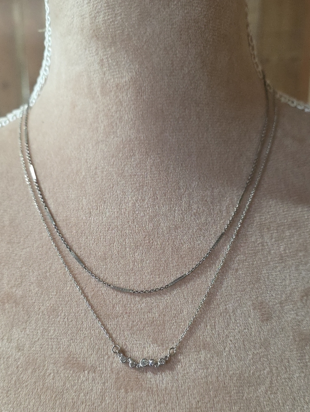 Layered Silver Necklace with Cubic Zirconia Accent - Women's Jewelry
